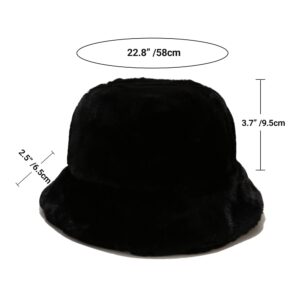 Umeepar Winter Faux Fur Bucket Hat Fluffy Warm Hat for Women Men (Black)