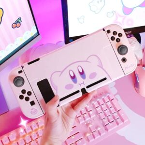 BelugaDesign Pink Puff Ball Case | Cute Kawaii Anime Pink Pastel Cover for Girls | Dockable Star Allies Forgotten Land | Compatible with Regular Nintendo Switch Standard [Video Game]