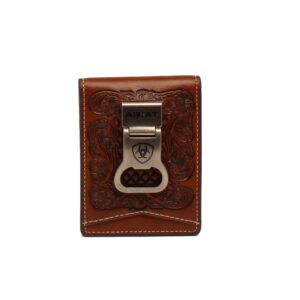 ariat men's floral embossed bifold money clip wallet