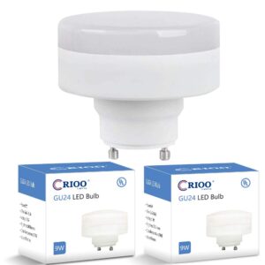 crioo gu24 led puck light bulb, 9w(60w cfl equivalent), 2700k, 800lm, ul listed, 2 prong light bulbs for home kitchen closet, mini twist lock spiral low profile squat bulb (2 pack)