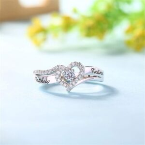 AILIN Personalized Twisted CZ Promise Rings with Name Engraved 925 Sterling Silver Wedding Bands Gift for Women Mother's Day Engagement Jewelry Square Heart Shape