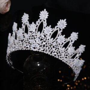 Aoligrace Luxury Tall Cubic Zirconia Tiaras and Crowns for Women CZ Pageant Birthday Headpiece Party Bridal Hair Accessories Sliver