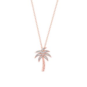 DZON Sterling Silver 1/20ct TDW Real Diamond Palm Tree Pendant Necklace for Women A Love Gift (I-J, I2)