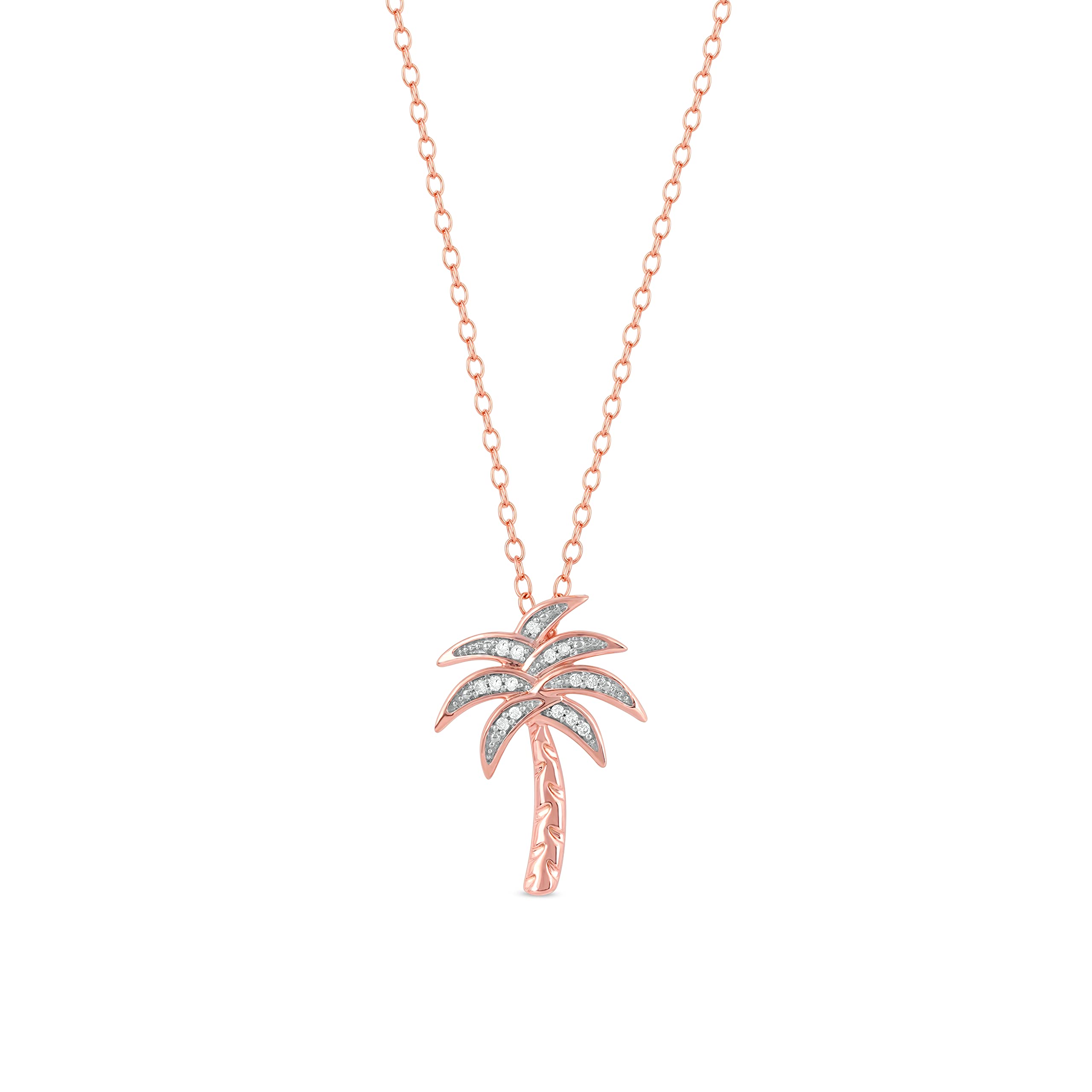 DZON Sterling Silver 1/20ct TDW Real Diamond Palm Tree Pendant Necklace for Women A Love Gift (I-J, I2)