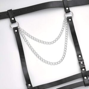 GEMILY Punk Leather Waist Chain Black Leg Harness Belt Caged Body Chain Party Body Accessory Rave Outfits Leg Chain Jewelry for Women and Girls