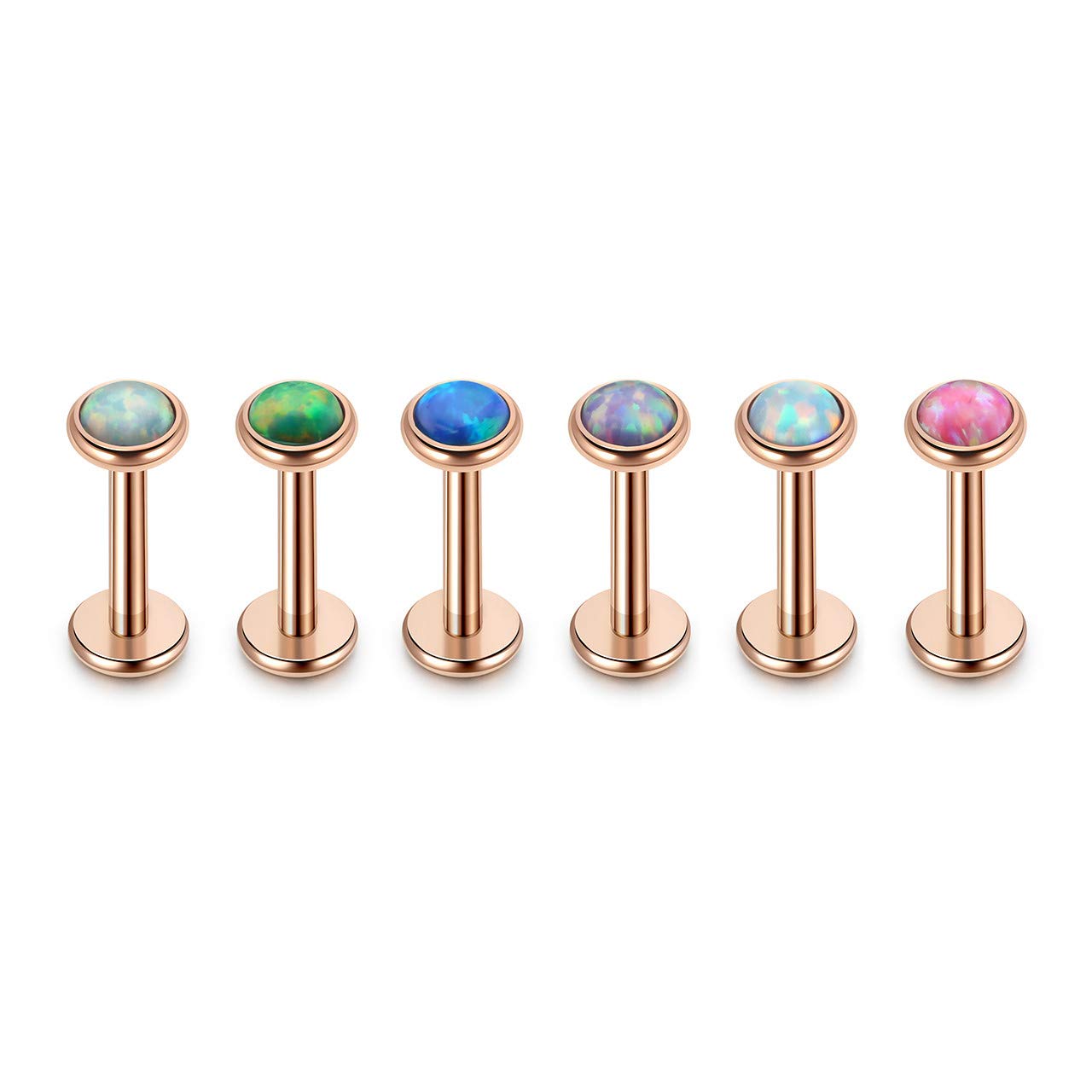 PiercingJ 2-12pcs 16G 316L Stainless Steel Cartilage Tragus Earrings 3mm Round Opal 5/16" Barbell Ear Stud Helix Lip Labret Monroe Earring Birthstone Body Piercing Jewelry