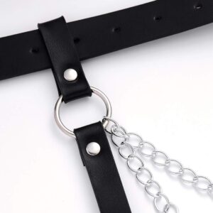 GEMILY Punk Leather Waist Chain Black Leg Harness Belt Caged Body Chain Party Body Accessory Rave Outfits Leg Chain Jewelry for Women and Girls