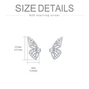 RMREWY Sterling Silver 925 Butterfly Earings Cubic Zirconia Stud Earrings Fashion Half Wings Design Butterfly Jewelry Gifts for Women