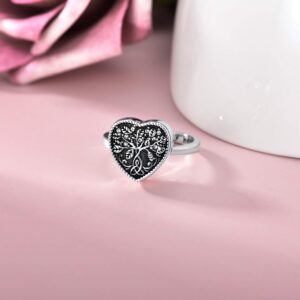 AOBOCO 925 Sterling Silver Heart Tree of Life Celtic Knot Cremation Urn Ring Holds Loved Ones Ashes, Always in My Heart Urn Ring for Ashes for Women, Memorial Keepsake Jewelry with Austrian Crystal