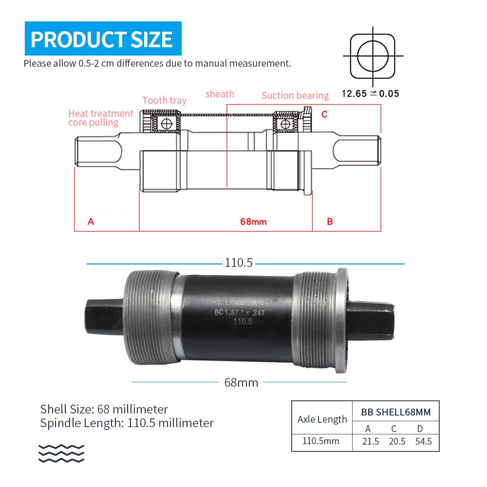 Zreneyfex Square Taper JIS Bottom Bracket 68 X110mm/123mm/127mm for Mountain Bike Replace BB-UN26 (68 x 110mm)