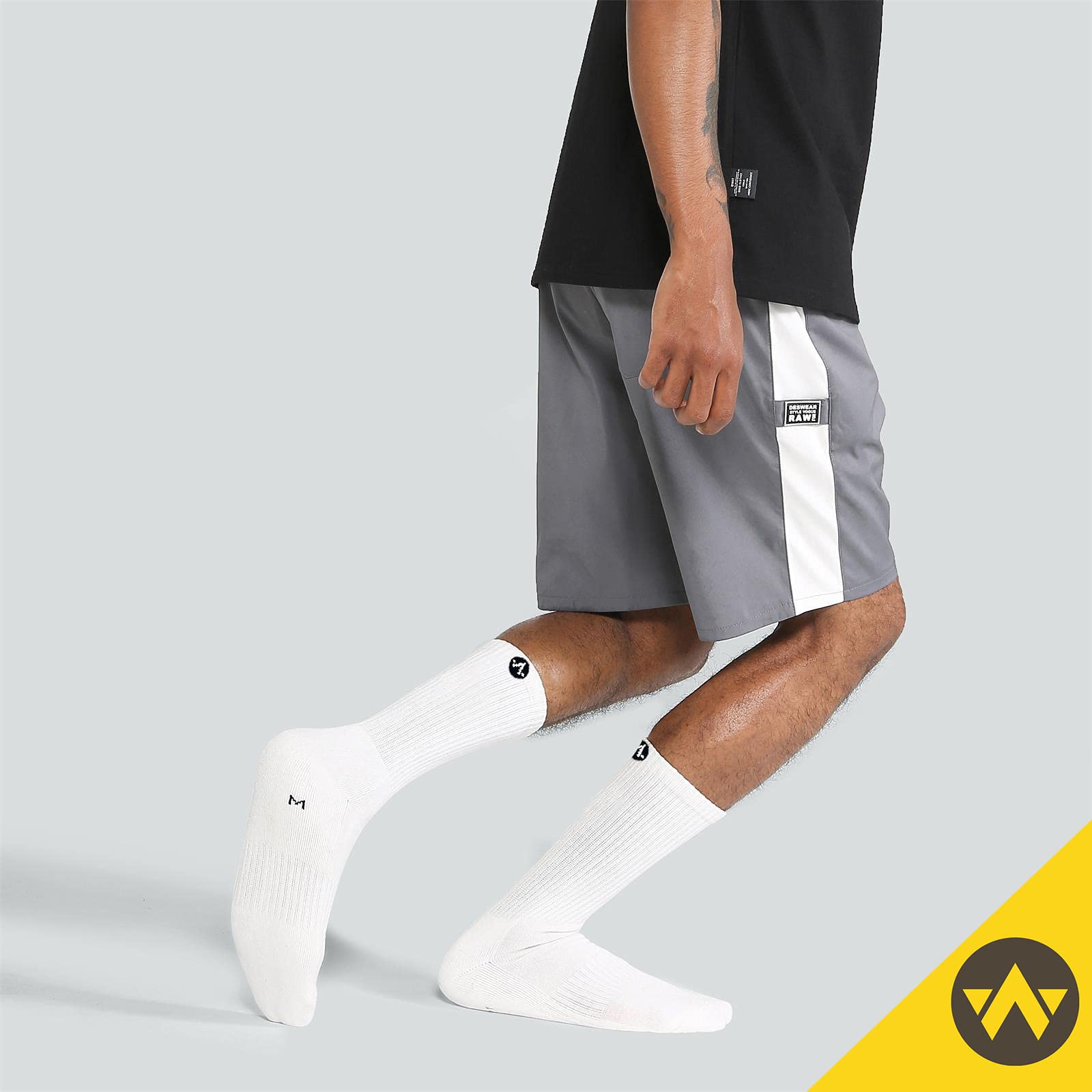 WANDER Men's Running Crew Socks 6 Pairs Cotton Athletic Socks for Men Cushion Half Performance Socks 8-12