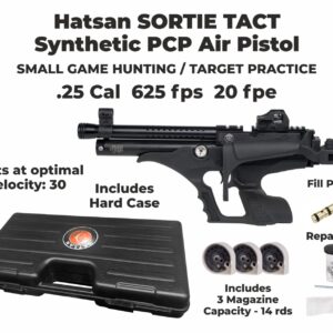 Hatsan Sortie Tact Semi-Auto PCP Synthetic .25 Cal Air Pistol with Wearable4U 100x Paper Targets and 150x .25cal Pellets Bundle