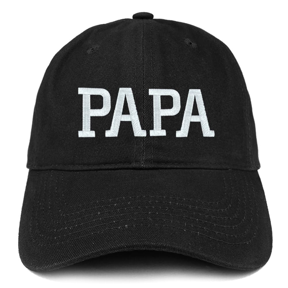 Trendy Apparel Shop PAPA Embroidered Soft Crown 100% Brushed Cotton Cap - BLACK