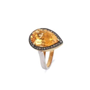 Shweta Creations Natural Citrine with Diamond ring in 925 Sterling Silver - 0.24 Carat Brown Natural Diamond (I2-I3 Clarity) And Multi-Colour Clear Pear shape 4.95 cts. Citrine Ring For Women Gifts