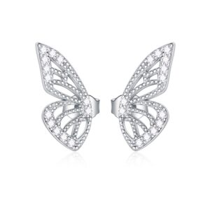 rmrewy sterling silver 925 butterfly earings cubic zirconia stud earrings fashion half wings design butterfly jewelry gifts for women