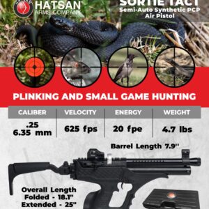 Hatsan Sortie Tact Semi-Auto PCP Synthetic .25 Cal Air Pistol with Wearable4U 100x Paper Targets and 150x .25cal Pellets Bundle