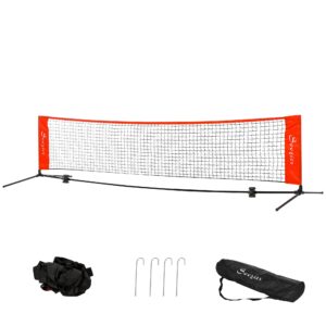 soozier 10ft portable soccer tennis/pickleball/badminton/mini tennis net w/sideline for training with included storage bag, red