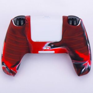 9CDeer 1 Piece of Silicone Protective Cover Skin + 6 Thumb Grips for PlayStation 5 / PS5 Controller Camouflage Red