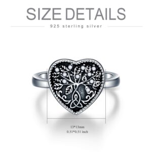 AOBOCO 925 Sterling Silver Heart Tree of Life Celtic Knot Cremation Urn Ring Holds Loved Ones Ashes, Always in My Heart Urn Ring for Ashes for Women, Memorial Keepsake Jewelry with Austrian Crystal