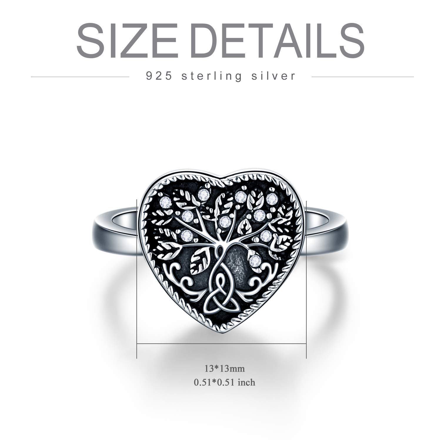 AOBOCO 925 Sterling Silver Heart Tree of Life Celtic Knot Cremation Urn Ring Holds Loved Ones Ashes, Always in My Heart Urn Ring for Ashes for Women, Memorial Keepsake Jewelry with Austrian Crystal