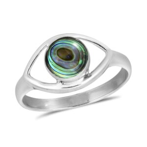 AeraVida Mystical Evil Eye with Abalone Shell Inlay .925 Sterling Silver Ring (11)