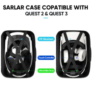 sarlar Travel Protective Case Compatible with Oculus Meta Quest 2/Quest 3/Vision Pro, Accessories Carrying Bag for Original and Elite Strap VR Headset & Touch Controllers, Includes Lens Protect Cover