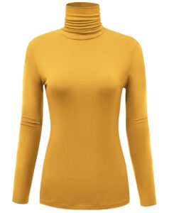 auhegn women's turtleneck shirts long sleeve tops thermal sweaters for women x-large mustard