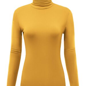 AUHEGN Women's Turtleneck Shirts Long Sleeve Tops Thermal Sweaters for Women X-Large Mustard