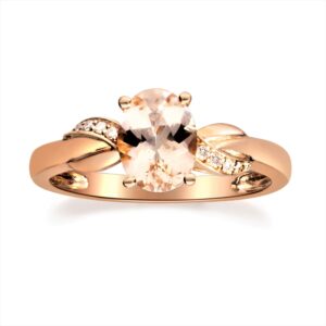 gin & grace 10k rose gold genuine morganite ring with diamonds| ethically, authentically & organically sourced (oval-cut) shaped morganite hand-crafted jewelry for her | morganite ring for women