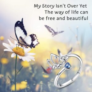 Butterfly Semicolon Ring 925 Sterling Silver Mental Health Awareness Inspired Rings Jewelry Gifts (A)