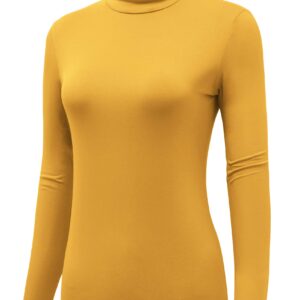 AUHEGN Women's Turtleneck Shirts Long Sleeve Tops Thermal Sweaters for Women X-Large Mustard