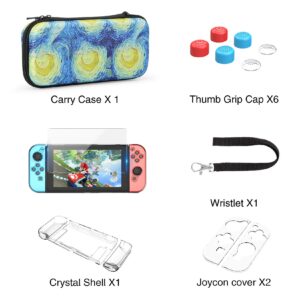 HEYSTOP Switch Carrying Case with Screen Protector, 9 in 1 Nintendo Switch Accessories Kit and 6 Pcs Thumb Grip, Nintendo Switch Protective Case