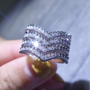 925 Sterling Silver Shiny Full Diamond Ring Cubic Zirconia Rings CZ Diamond Multi Row Ring Eternity Engagement Wedding Band Ring for Women TZ.42 (US Code 7)