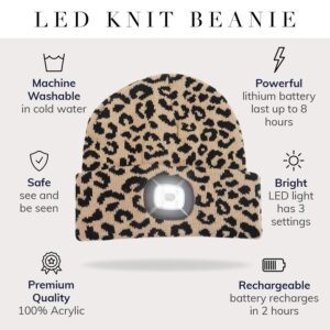 HEAD LIGHTZ Headlightz by Roq Innovation - Beanie with Light, Unisex LED Beanie Hat with Light Built in, Rechargeable, Leopard