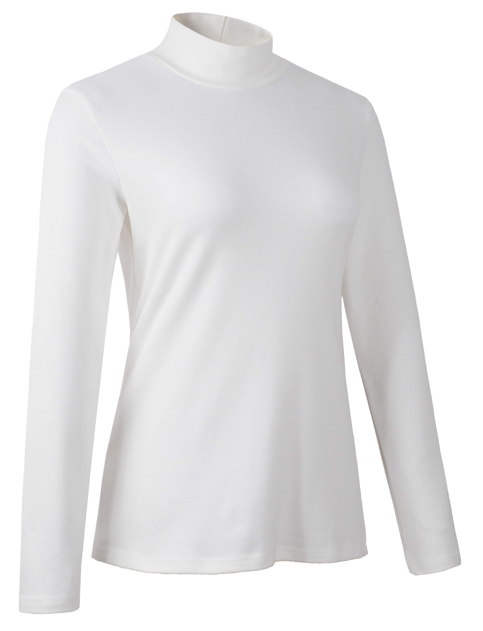 Udobana Women's Mock Turtleneck Cotton Basic Thermal Tops White Large