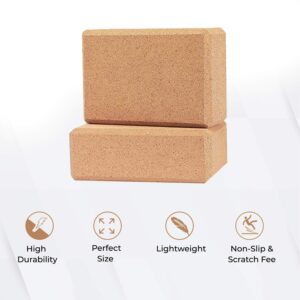 AW Direct Cork Yoga Blocks, Non-Slip Cork Block for Exercise, 100% Natural, Eco-Friendly Exercise Blocks to Improve Stability, Poses, Flexibility, and Alignment, Pack of 2 Fitness Blocks