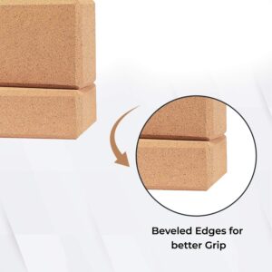 AW Direct Cork Yoga Blocks, Non-Slip Cork Block for Exercise, 100% Natural, Eco-Friendly Exercise Blocks to Improve Stability, Poses, Flexibility, and Alignment, Pack of 2 Fitness Blocks