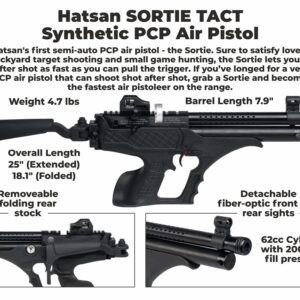 Hatsan Sortie Tact Semi-Auto PCP Synthetic .25 Cal Air Pistol with Wearable4U 100x Paper Targets and 150x .25cal Pellets Bundle