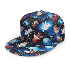 antkondnm space cats space flat bill brim cap, cool hip hop trucker hat men women adjustable baseball caps black