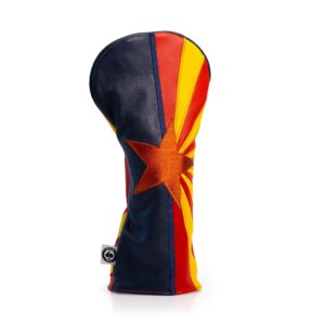 pins & aces arizona tribute premium driver golf club head cover - premium, hand-made leather headcover - az flag styled, tour quality golf club cover - style & customize your golf bag