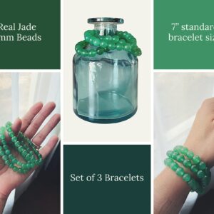 Ollie West Set of 3 JADE BRACELET FOR WOMEN - 8mm REAL JADE BEADS - 7" Standard Size - JADE Jewelry for Women - Healing Crystal Jewelry - JADE Stone Bracelet for Women - Worry Beads (Green)