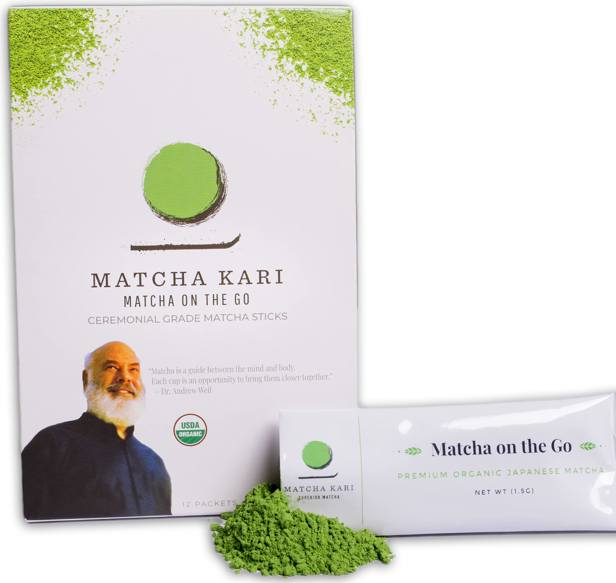 Matcha Green Tea Powder Single Serving Sticks, Dr. Weil's Ceremonial Organic Matcha Powder Singles Packets - Individual Matcha Tea Packets (12)