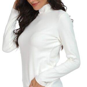 Udobana Women's Mock Turtleneck Cotton Basic Thermal Tops White Large