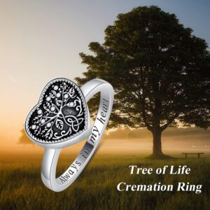 AOBOCO 925 Sterling Silver Heart Tree of Life Celtic Knot Cremation Urn Ring Holds Loved Ones Ashes, Always in My Heart Urn Ring for Ashes for Women, Memorial Keepsake Jewelry with Austrian Crystal