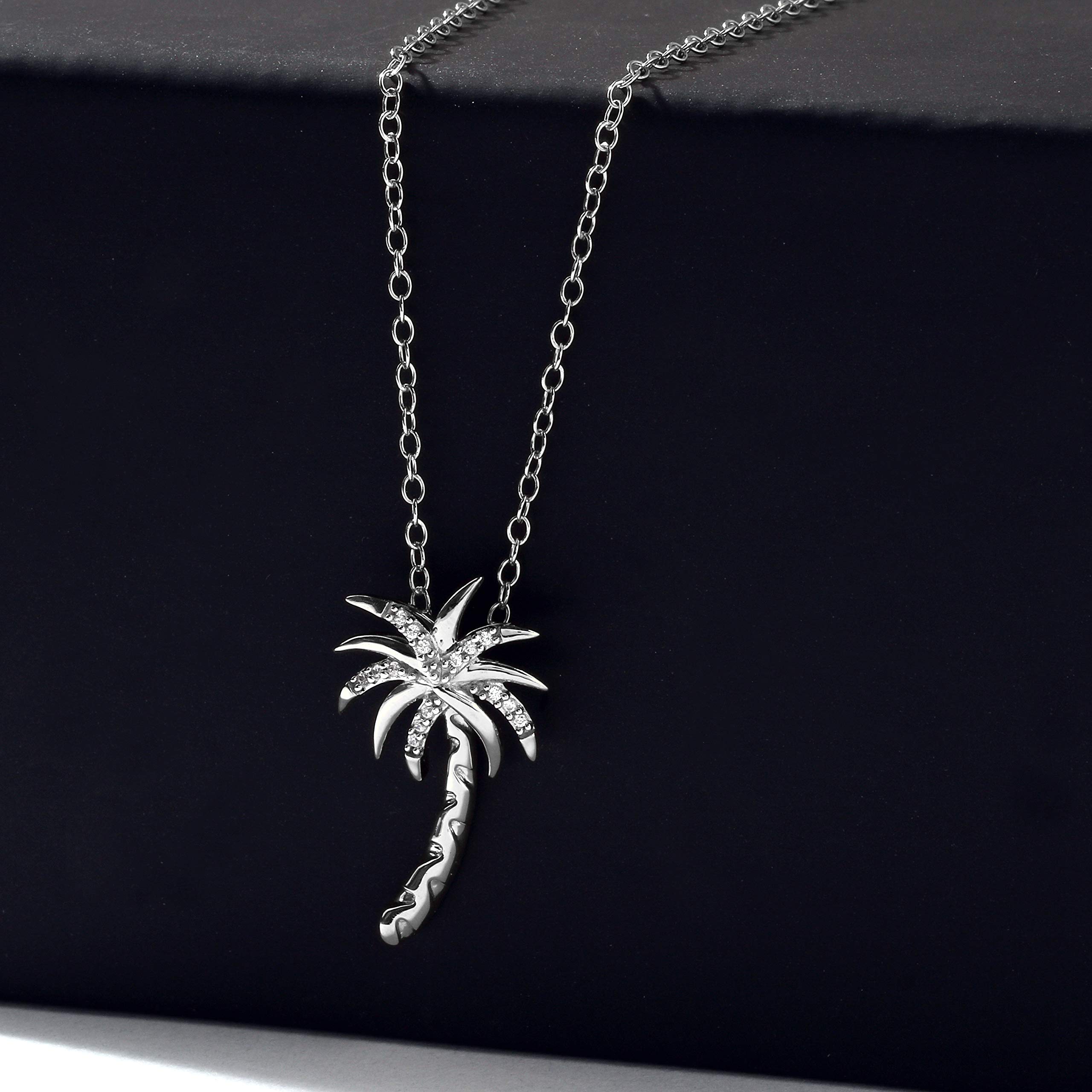 DZON Sterling Silver 1/20Ct TDW Diamond Palm Tree Fashion Pendant Necklace for Women(I-J, I2)