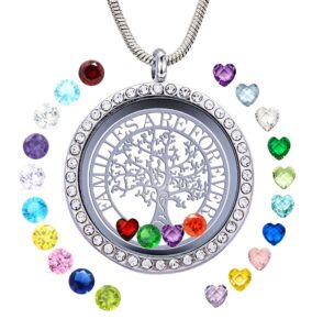 goking famliy tree of life necklace, familes are forever diy family charms memory floating locket pendant with 24 birthstones for mom mother mummy grandma nana aunt niece women