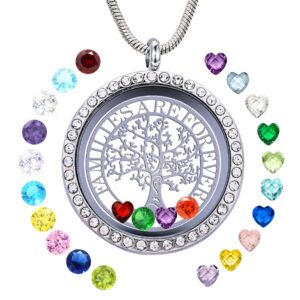 GOKING Famliy Tree of Life Necklace, Familes Are Forever Diy Family Charms Memory Floating Locket Pendant with 24 Birthstones for Mom Mother Mummy Grandma Nana Aunt Niece Women