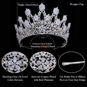 Aoligrace Luxury Tall Cubic Zirconia Tiaras and Crowns for Women CZ Pageant Birthday Headpiece Party Bridal Hair Accessories Sliver