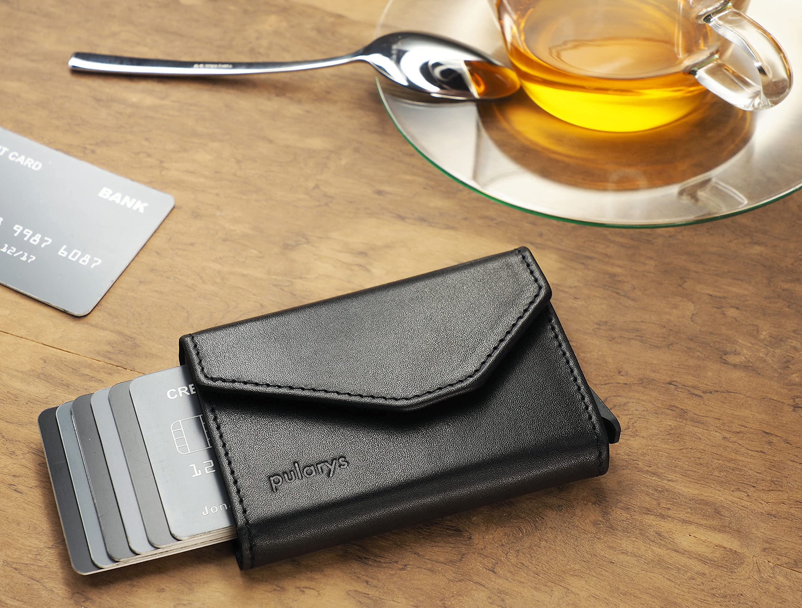 PULARYS Mini Wallet RAVEN - Multifunckion Credit Card Case - Italian Leather - RFID blocking - Size: 6.5 x 10 x 2.5 cm - Space for up to 7 Cards - Classic Design