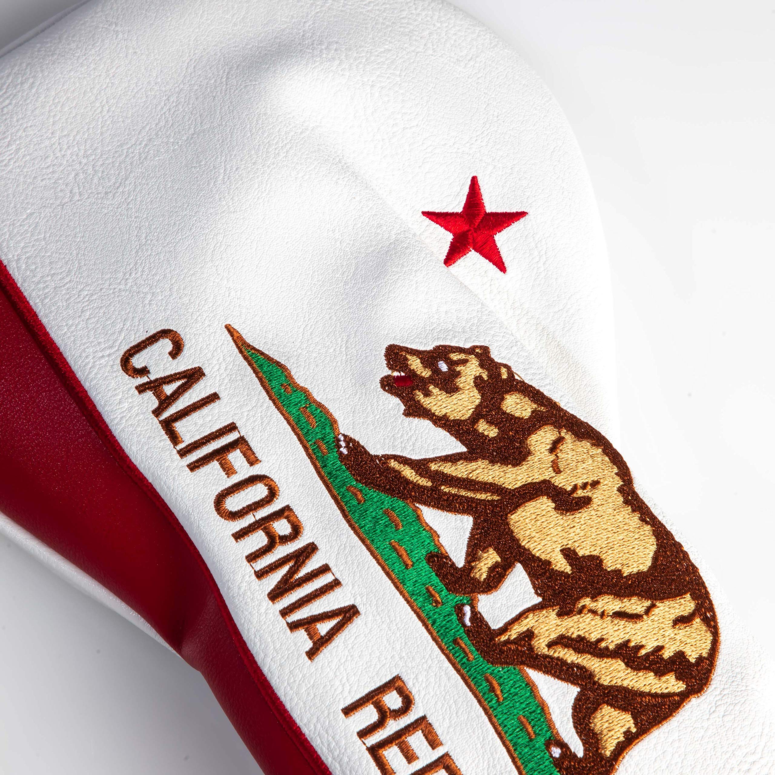 Pins & Aces California Tribute Premium Driver Golf Club Head Cover - Premium, Hand-Made Leather Headcover - CA Flag Styled, Tour Quality Golf Club Cover - Style & Customize Your Golf Bag (Driver)